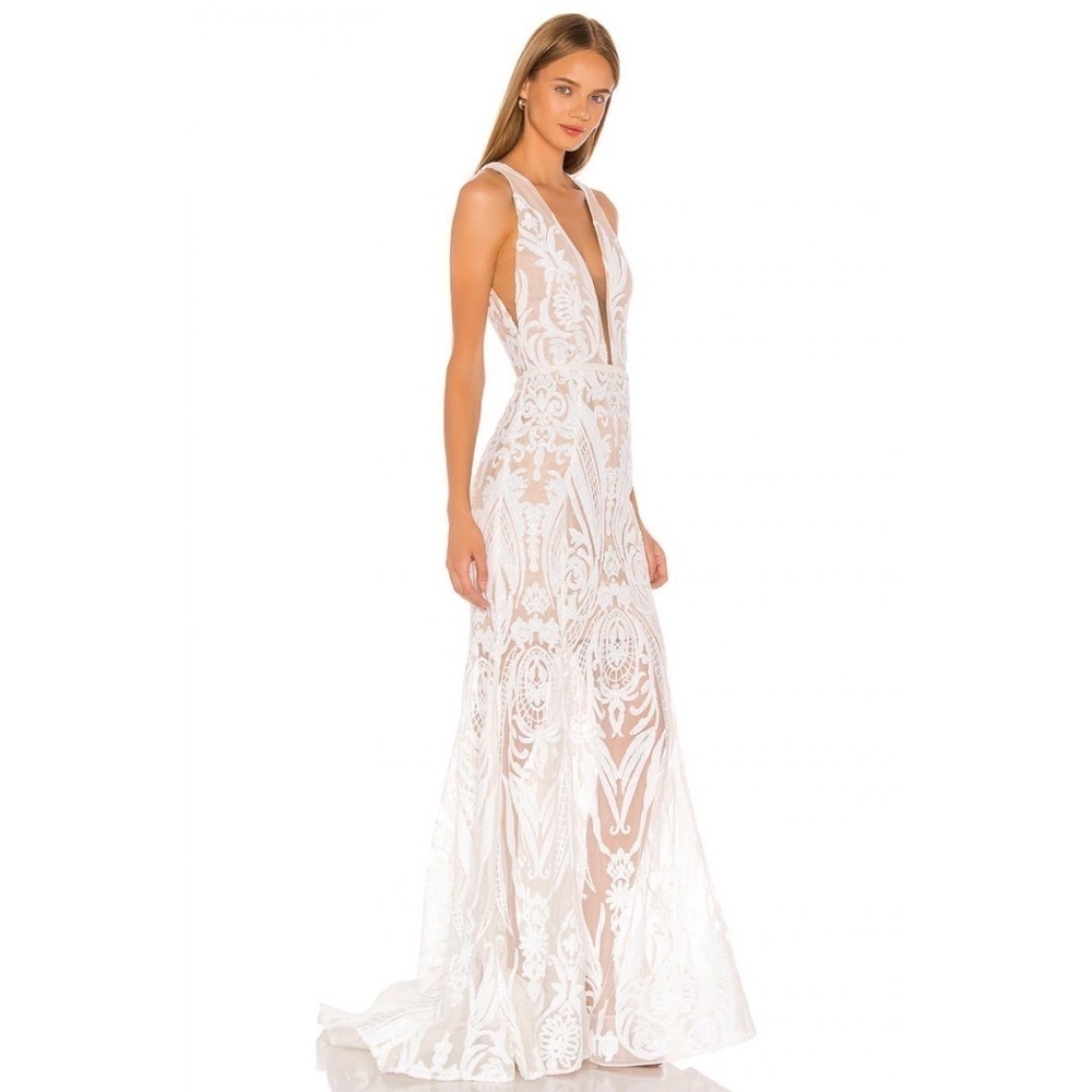 NWT Bronx And Banco Ester Beaded Deep V Sequin-embellished Gown Bridal Dress XS - Picture 7 of 13